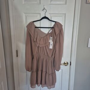 Socialite Mocha Long Sleeve Tiered Ruffle Minidress